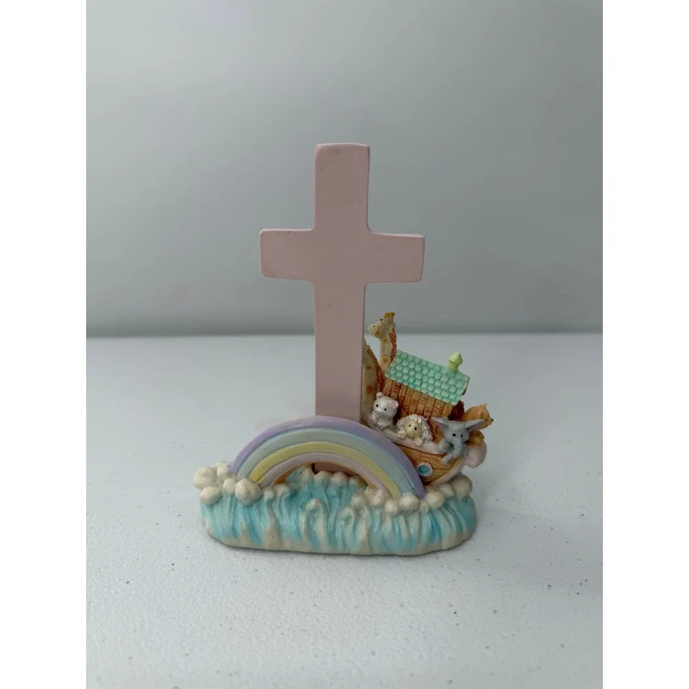 Russ Berrie Notes From Noah Ark Cross Figurine Nursery Decor Pink Baptism 10391